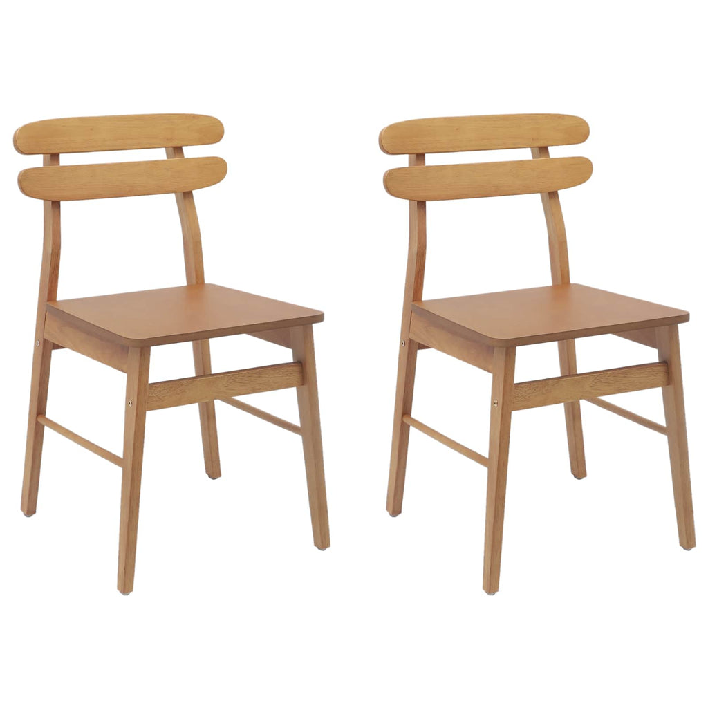 Dining Chair 2 pcs Natural Solid Rubber Wood