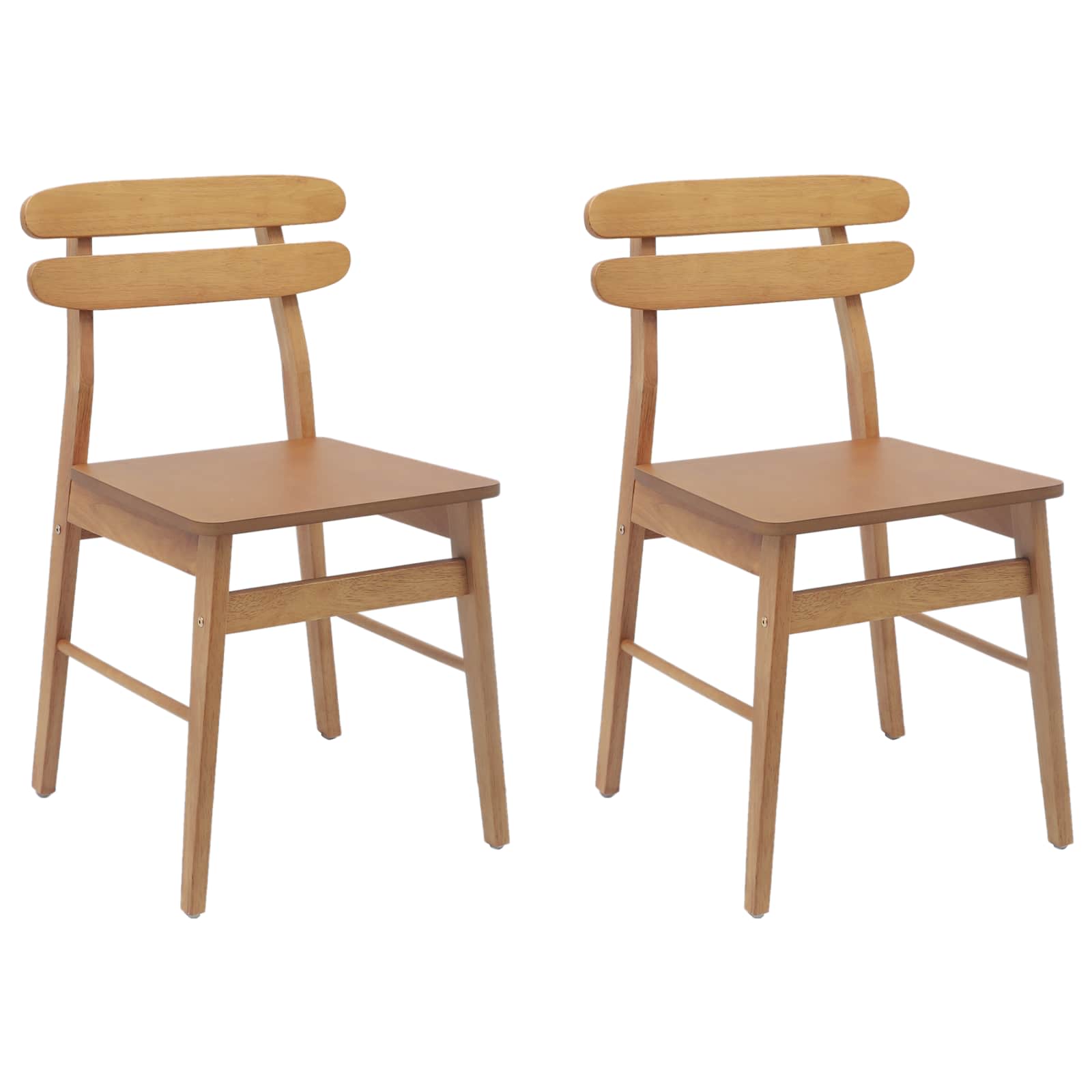 Dining Chair 2 pcs Natural Solid Rubber Wood