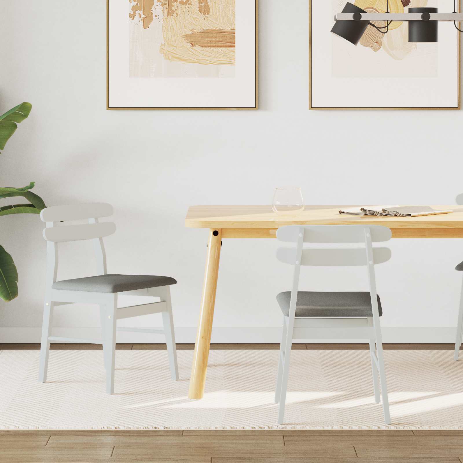 Dining Chair 2 pcs White and Grey Solid Rubber Wood