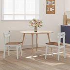 Dining Chair 2 pcs White and Natural Solid Rubber Wood