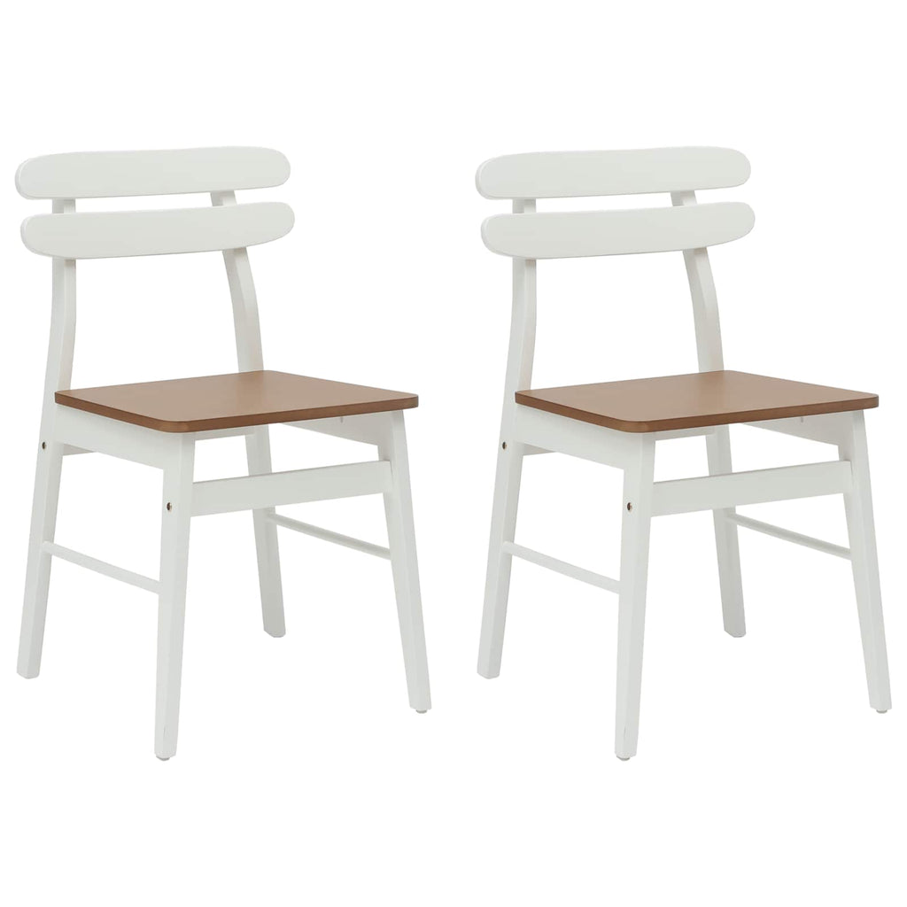 Dining Chair 2 pcs White and Natural Solid Rubber Wood