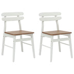 Dining Chair 2 pcs White and Natural Solid Rubber Wood