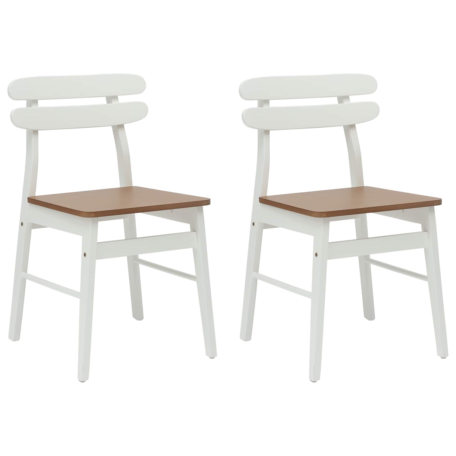 Dining Chair 2 pcs White and Natural Solid Rubber Wood