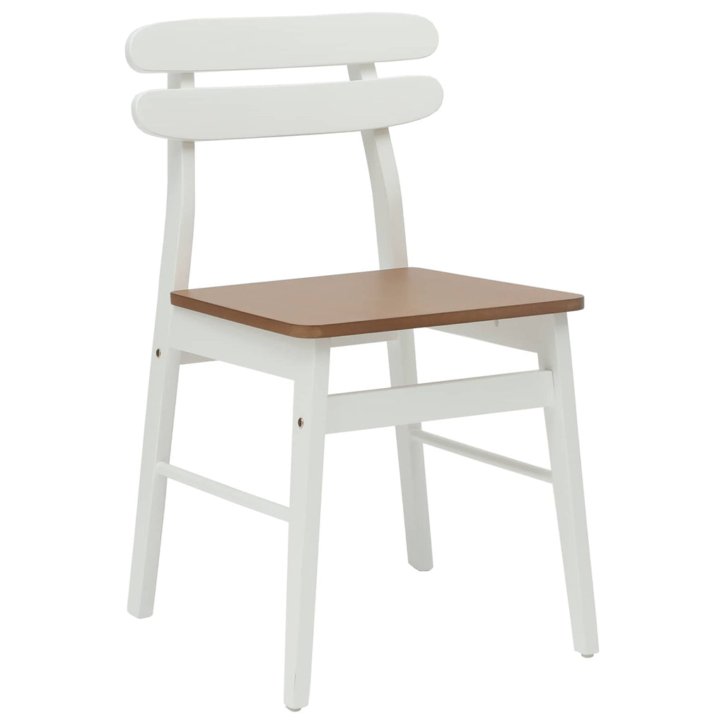 Dining Chair 2 pcs White and Natural Solid Rubber Wood