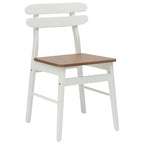 Dining Chair 2 pcs White and Natural Solid Rubber Wood