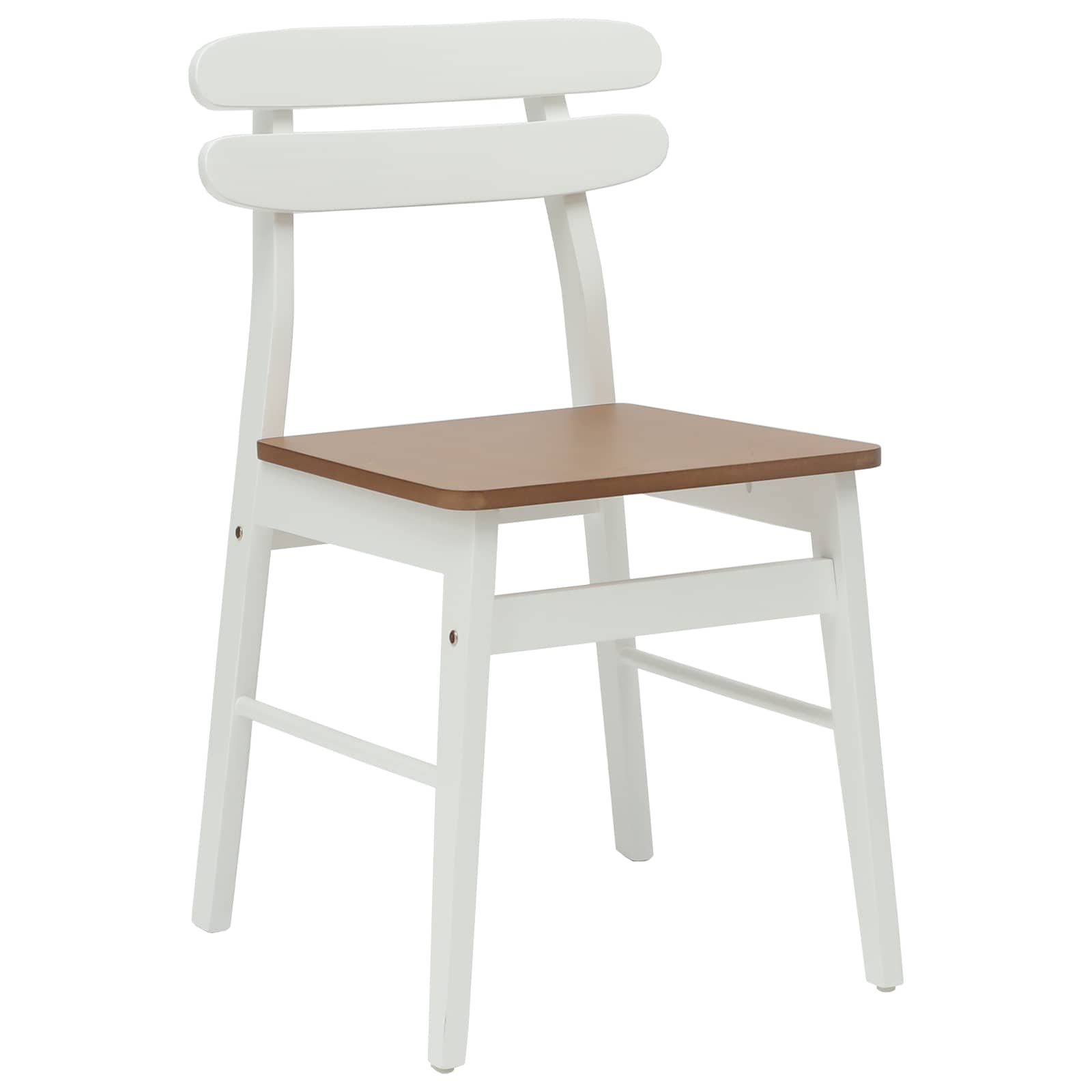 Dining Chair 2 pcs White and Natural Solid Rubber Wood