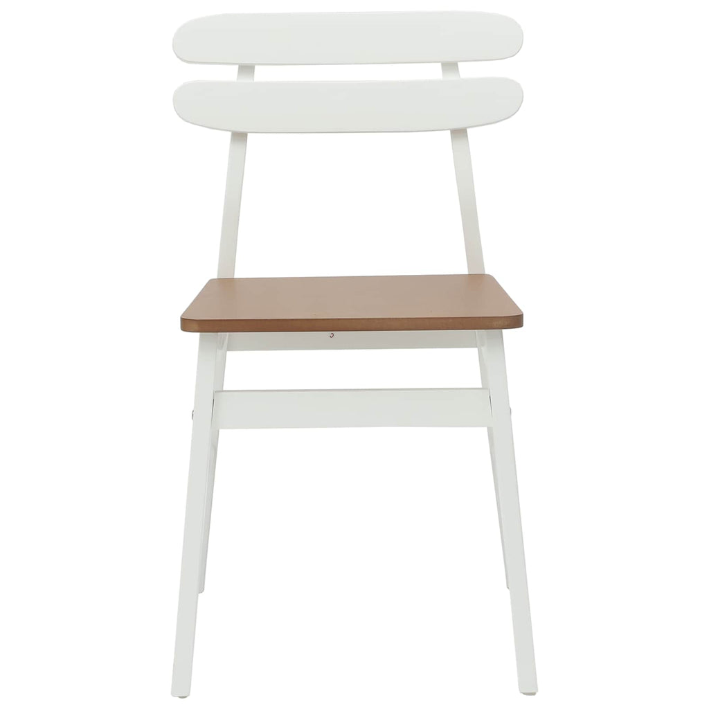 Dining Chair 2 pcs White and Natural Solid Rubber Wood