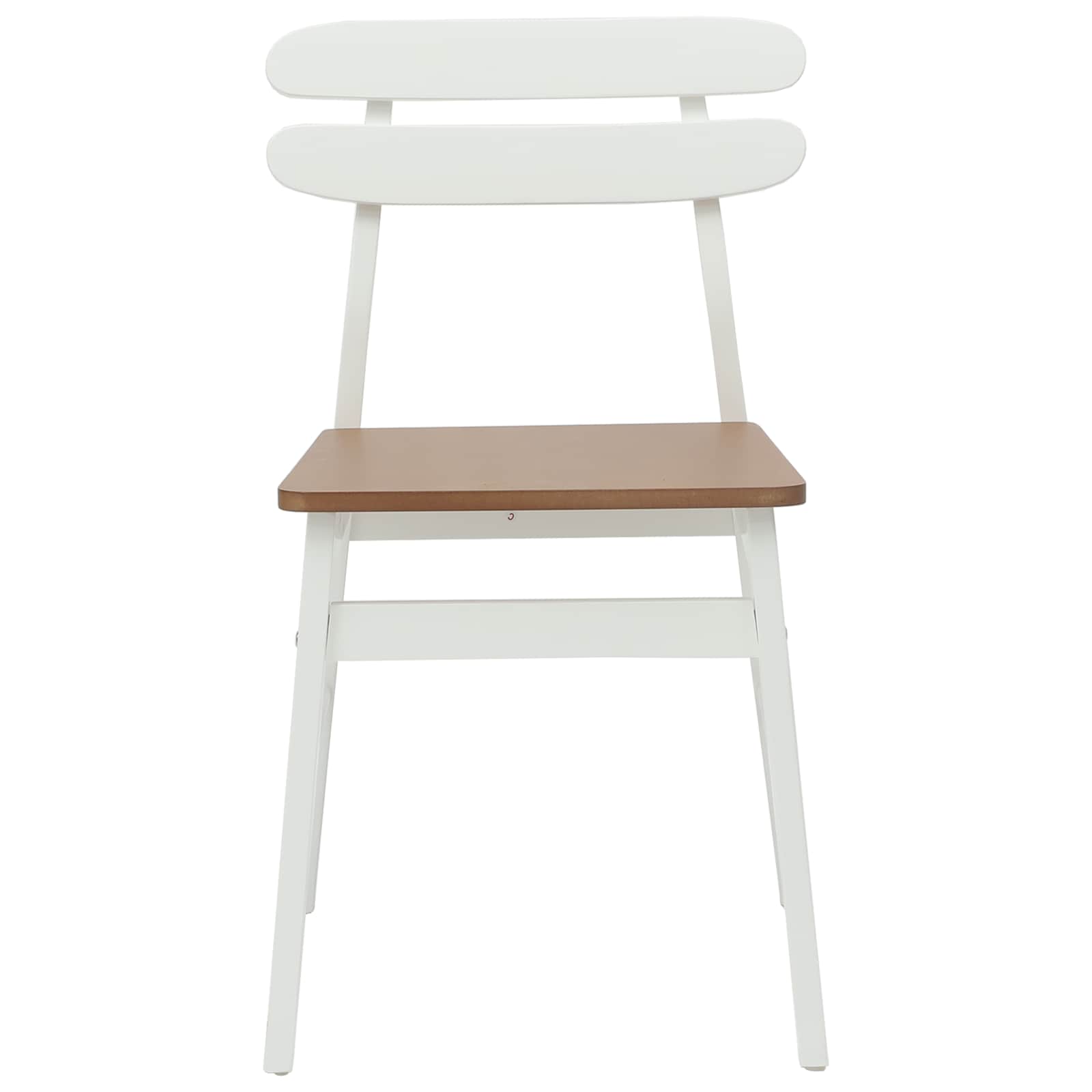 Dining Chair 2 pcs White and Natural Solid Rubber Wood