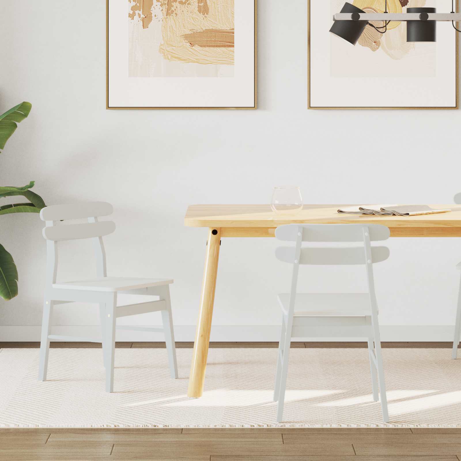 Dining Chair 2 pcs White Solid Rubber Wood