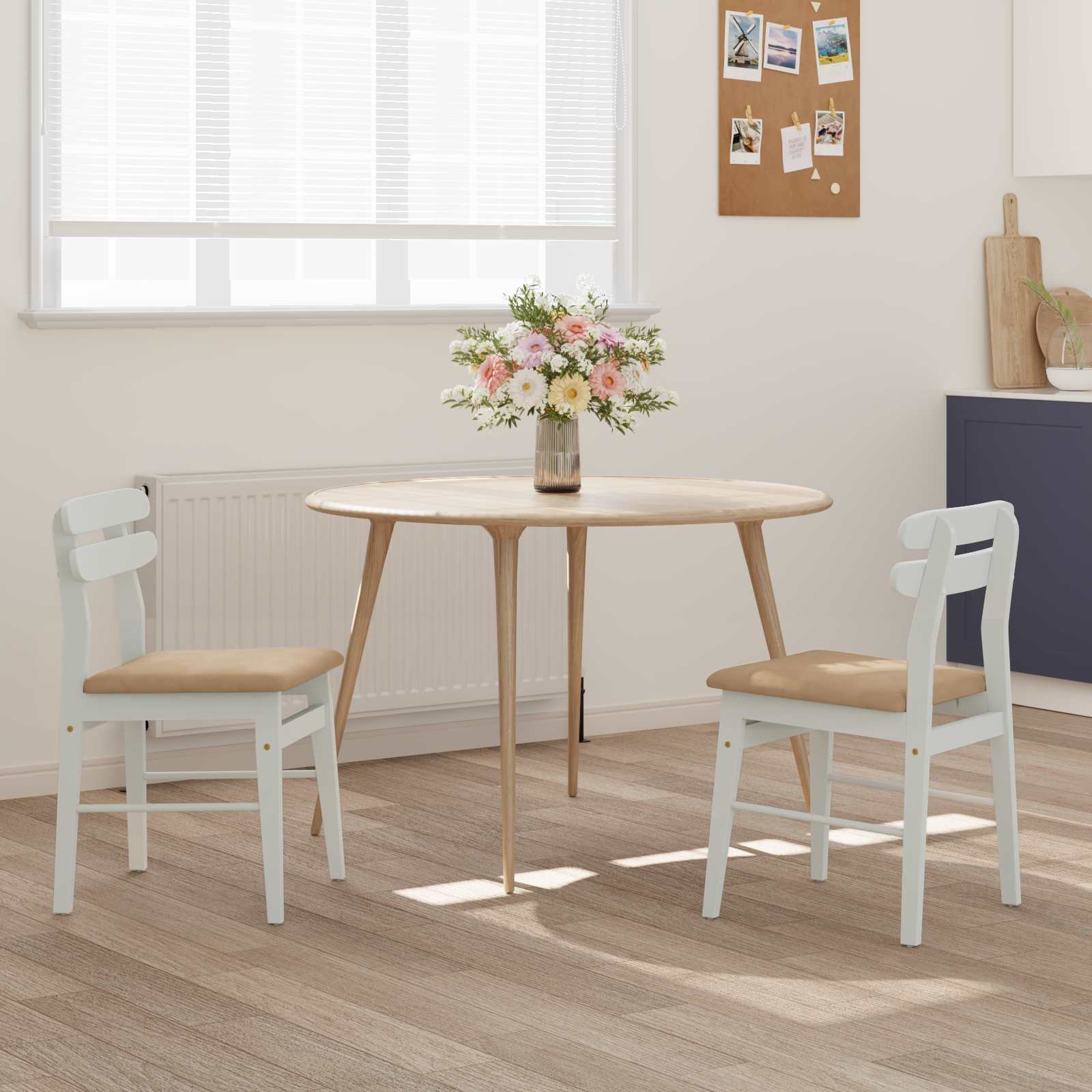Dining Chair 2 pcs White and Brown Solid Rubber Wood