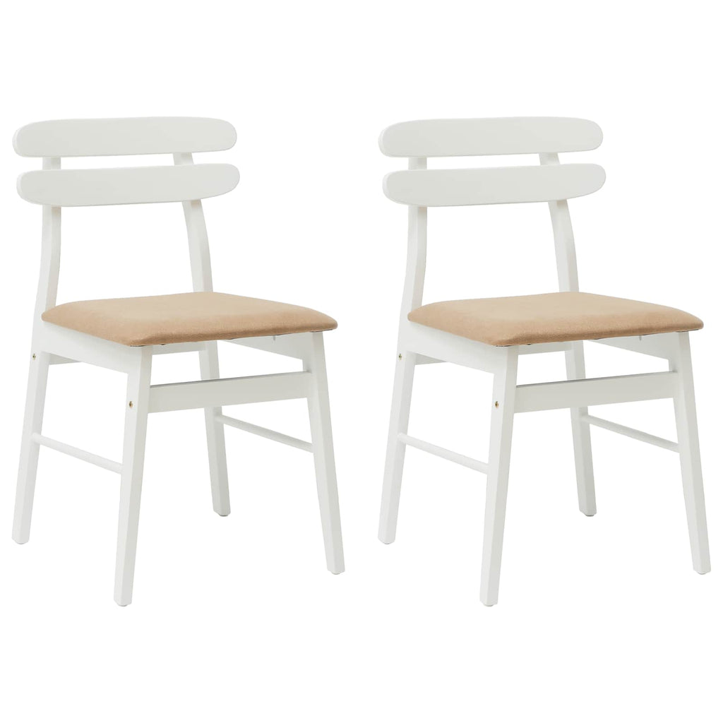 Dining Chair 2 pcs White and Brown Solid Rubber Wood