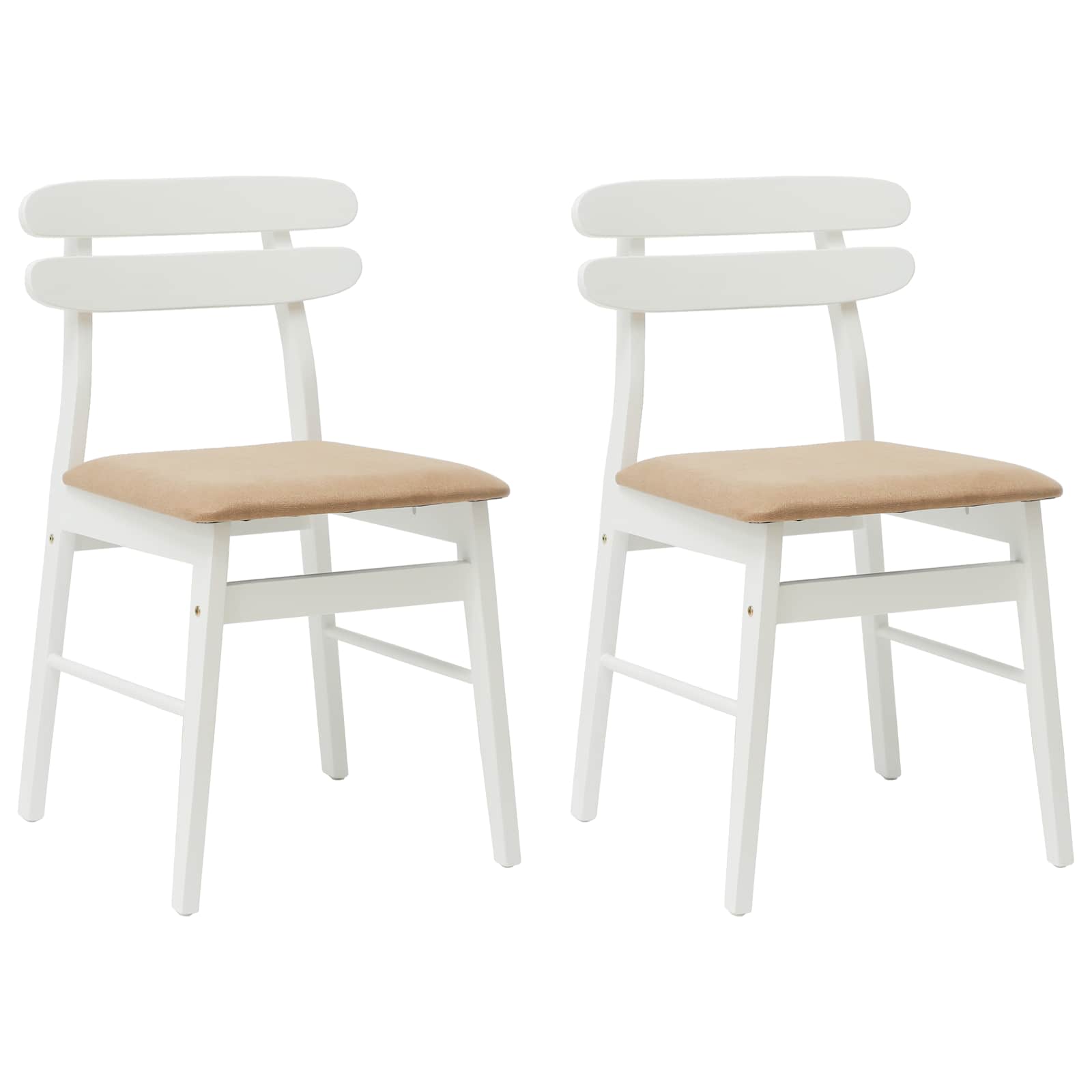 Dining Chair 2 pcs White and Brown Solid Rubber Wood