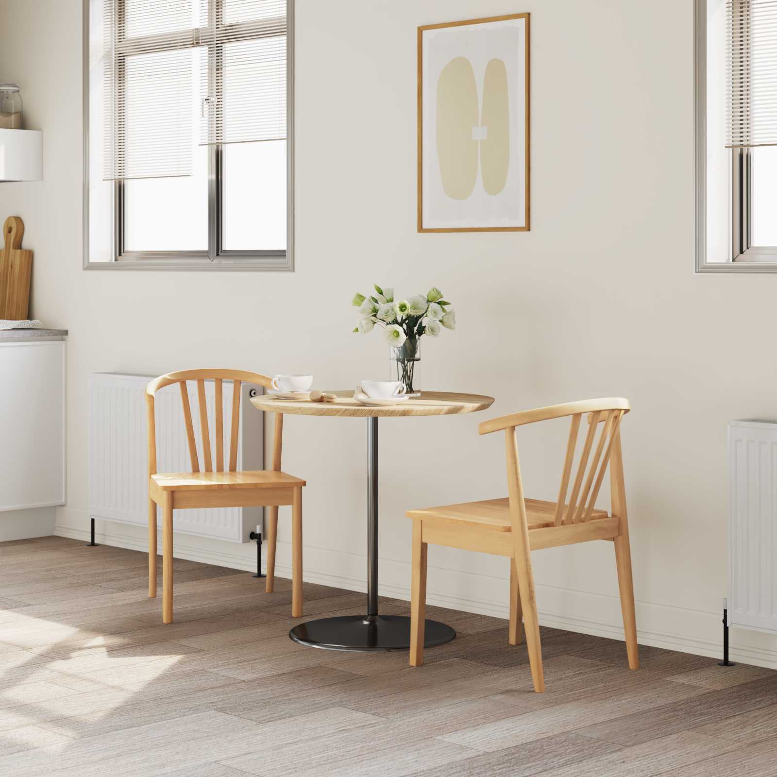 Dining Chair 2 pcs Natural Solid Rubberwood