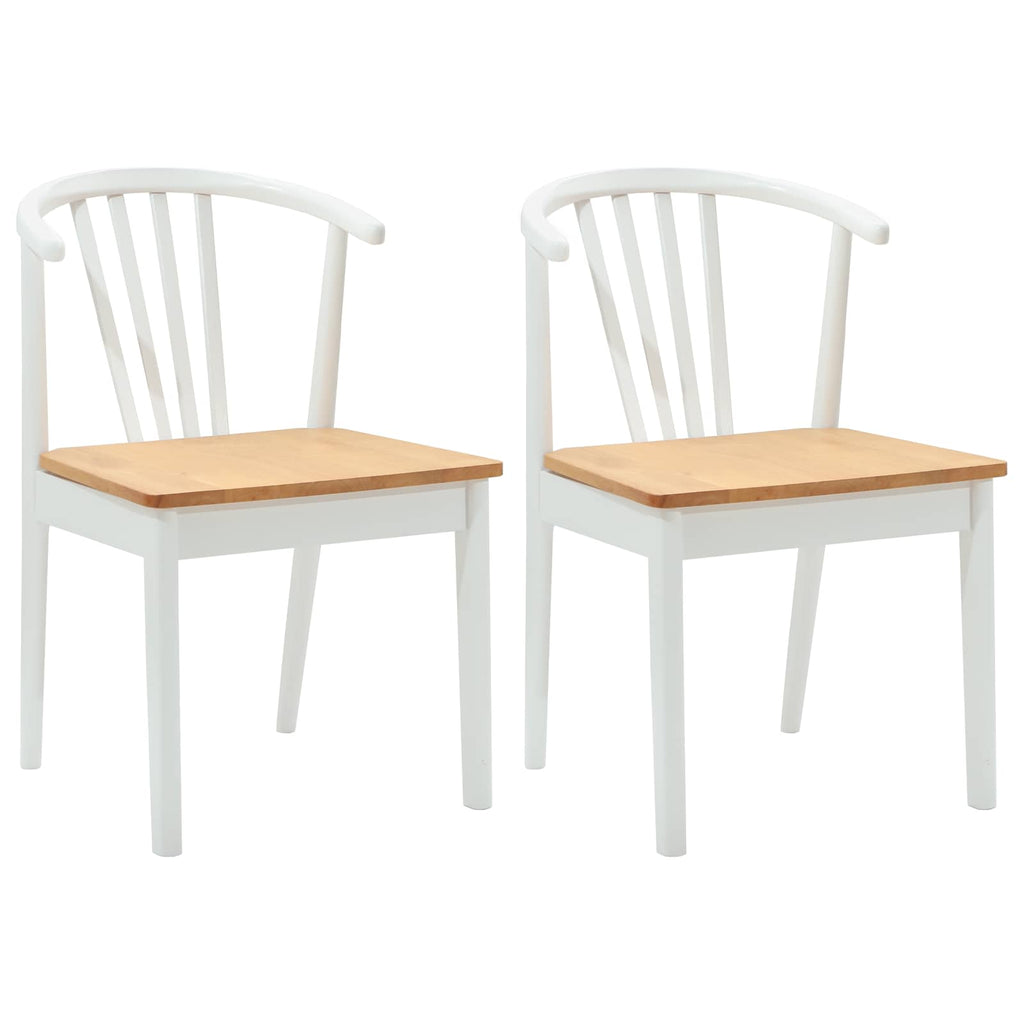 Dining Chair 2 pcs White and natural Solid Rubberwood
