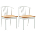 Dining Chair 2 pcs White and natural Solid Rubberwood