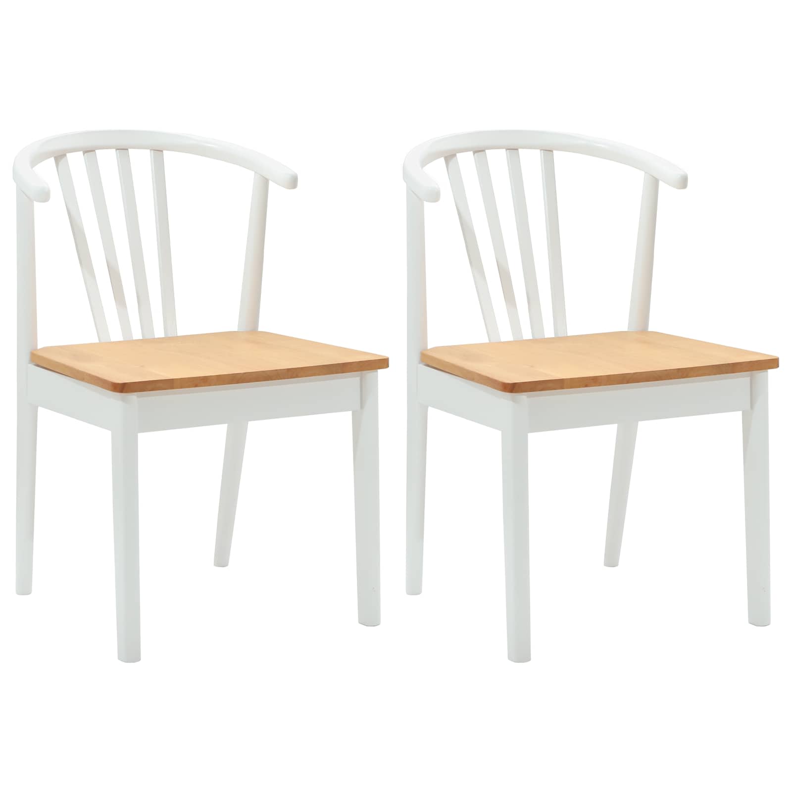 Dining Chair 2 pcs White and natural Solid Rubberwood