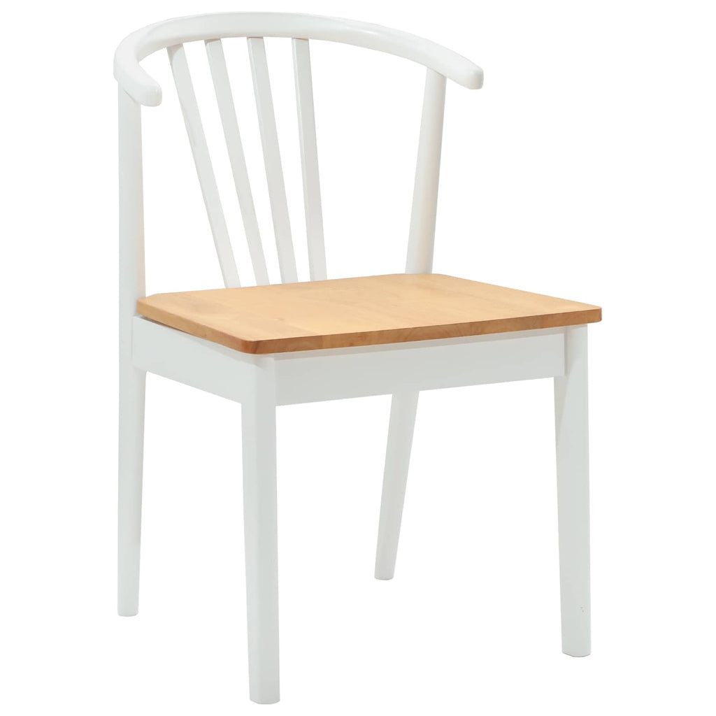 Dining Chair 2 pcs White and natural Solid Rubberwood