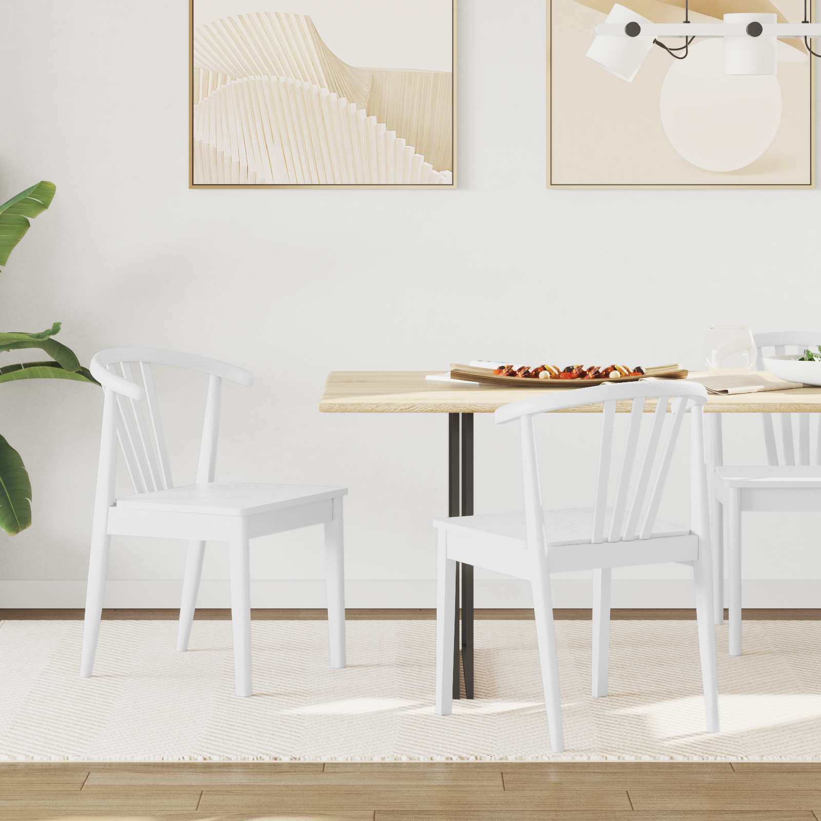 Dining Chair 2 pcs White Solid Rubberwood