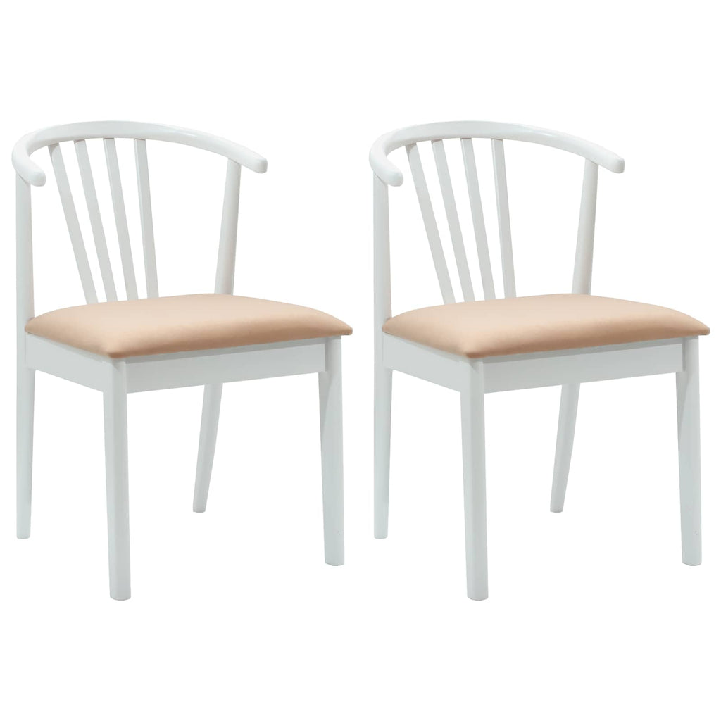 Dining Chair 2 pcs White and Brown Solid Rubberwood