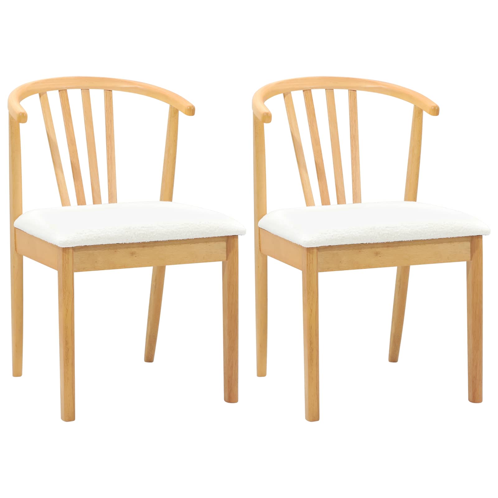 Dining Chair 2 pcs Natural and White Solid Rubberwood