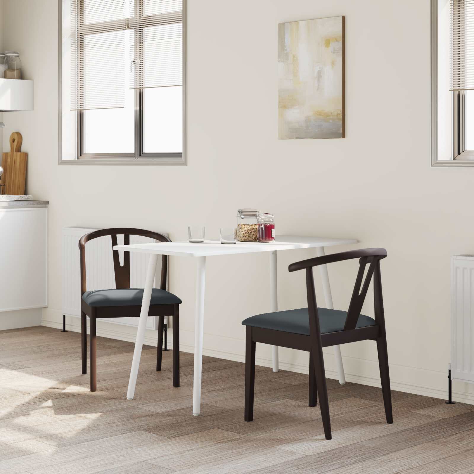 Dining Chair 2 pcs Light Brown and Black Solid Rubber Wood