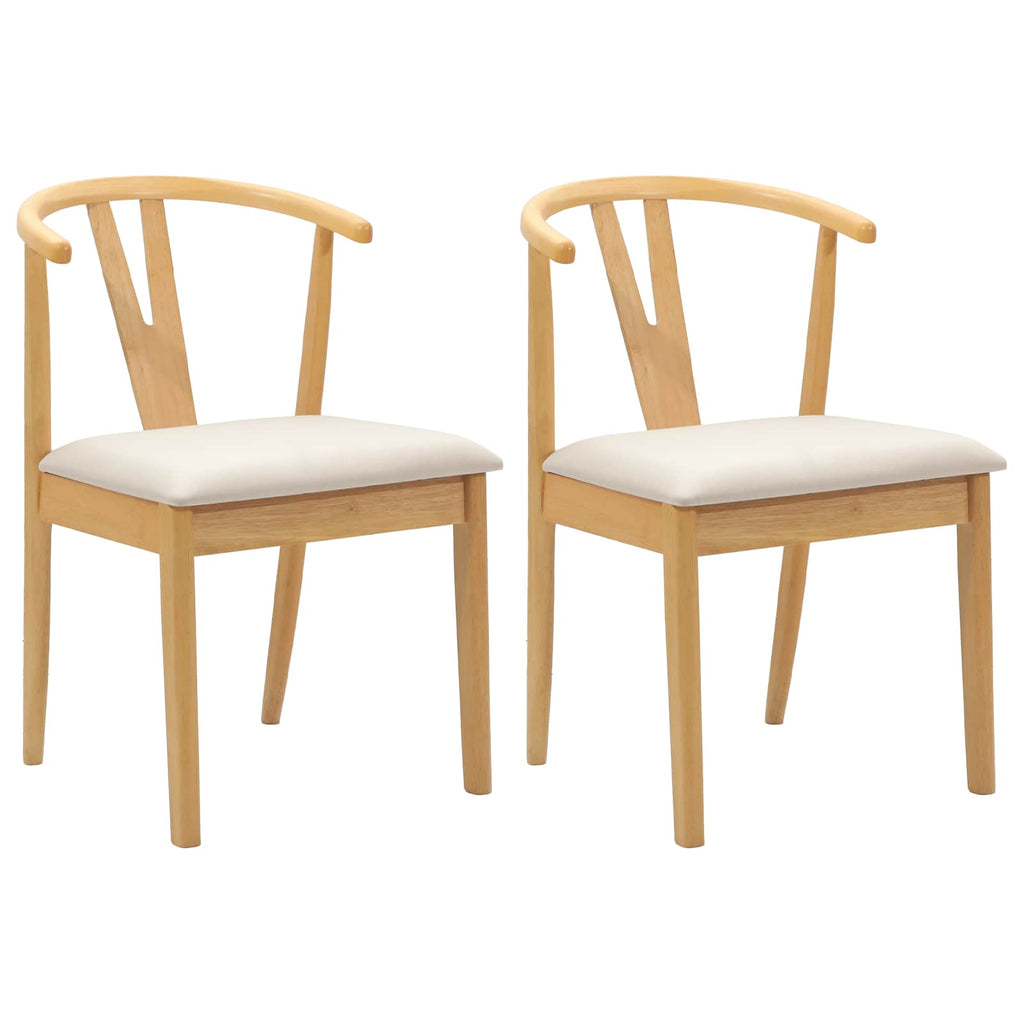 Dining Chair 2 pcs Natural and Light Solid Rubber Wood
