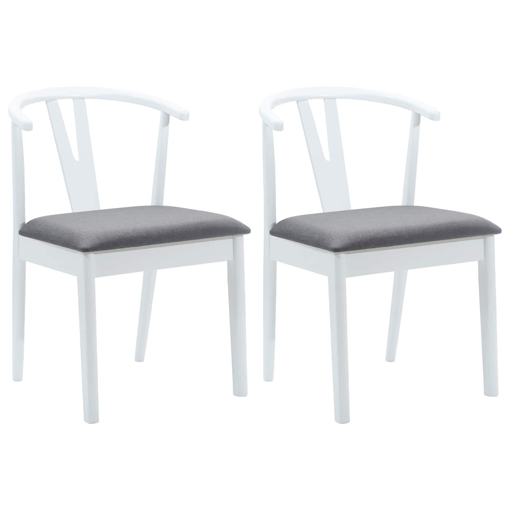 Dining Chair 2 pcs White and Grey Solid Rubber Wood