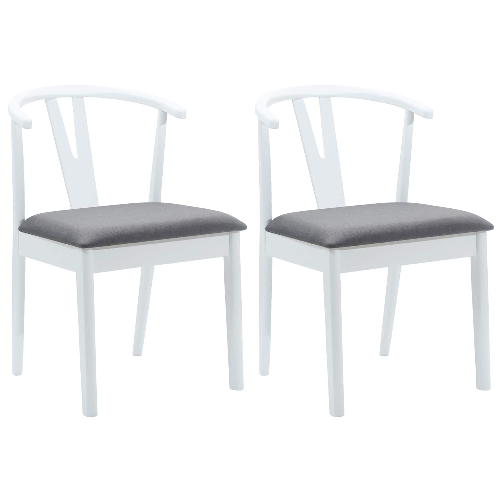 Dining Chair 2 pcs White and Grey Solid Rubber Wood