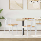 Dining Chair 2 pcs White and Natural Solid Rubber Wood