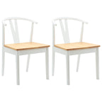 Dining Chair 2 pcs White and Natural Solid Rubber Wood