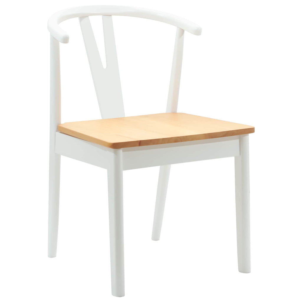Dining Chair 2 pcs White and Natural Solid Rubber Wood