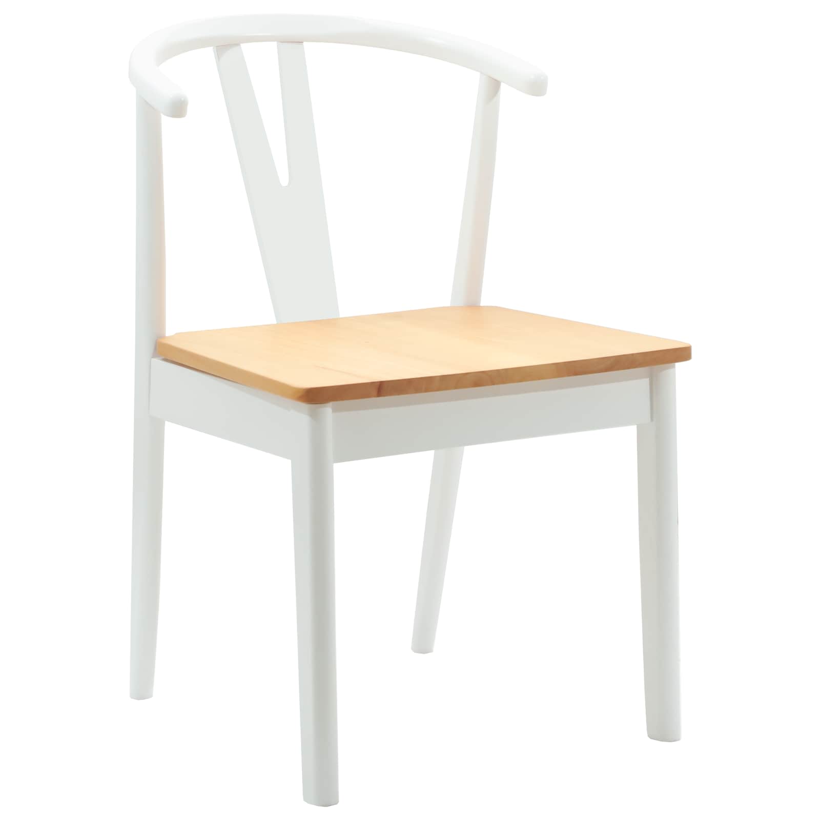 Dining Chair 2 pcs White and Natural Solid Rubber Wood