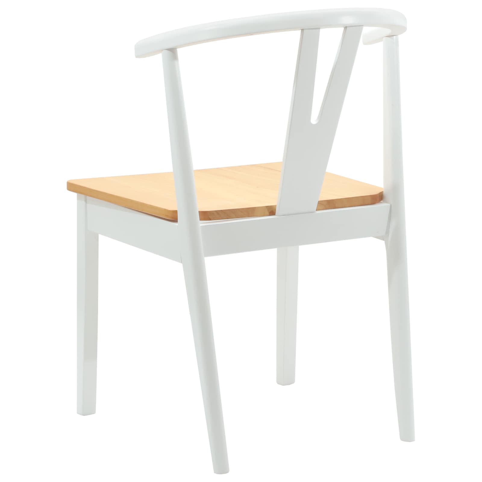 Dining Chair 2 pcs White and Natural Solid Rubber Wood