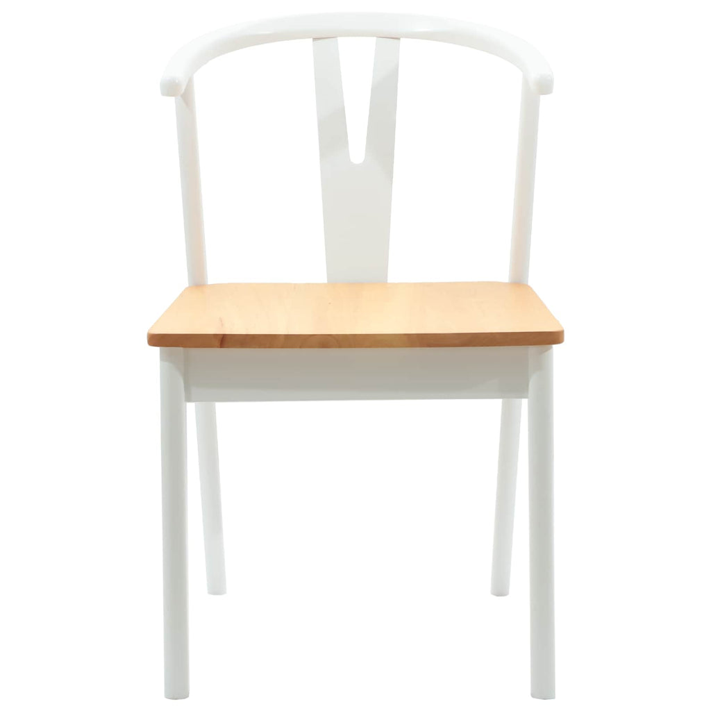 Dining Chair 2 pcs White and Natural Solid Rubber Wood