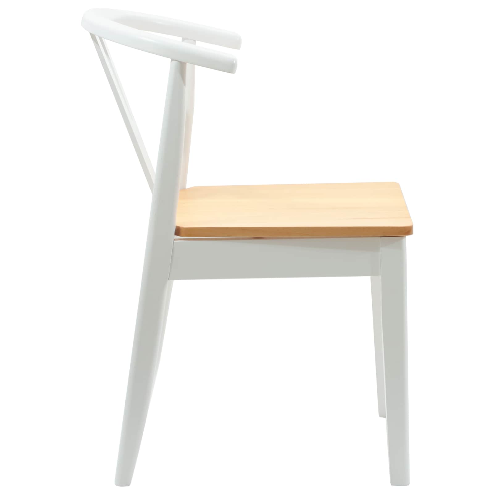 Dining Chair 2 pcs White and Natural Solid Rubber Wood
