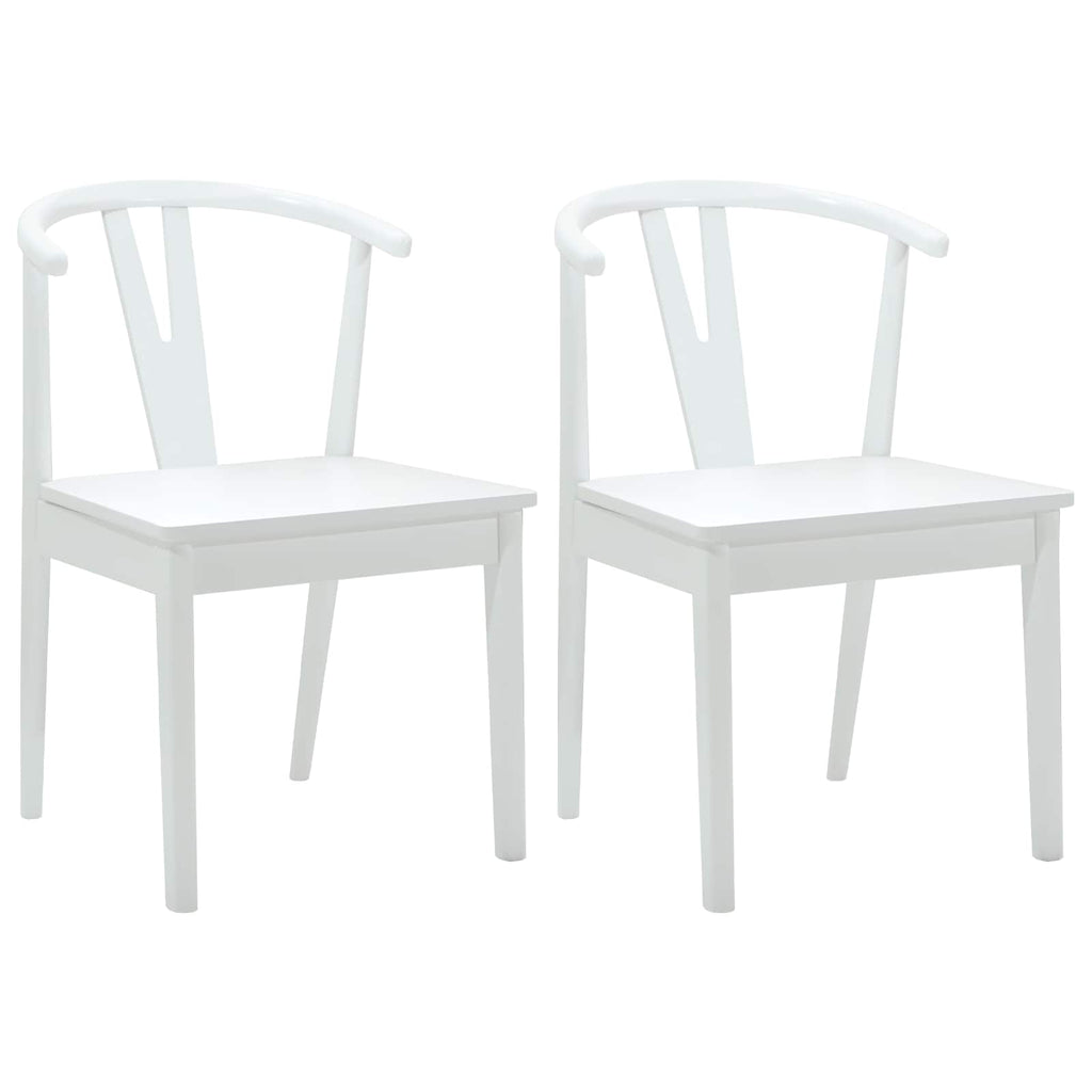 Dining Chair 2 pcs White and White Solid Rubber Wood