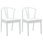 Dining Chair 2 pcs White and White Solid Rubber Wood