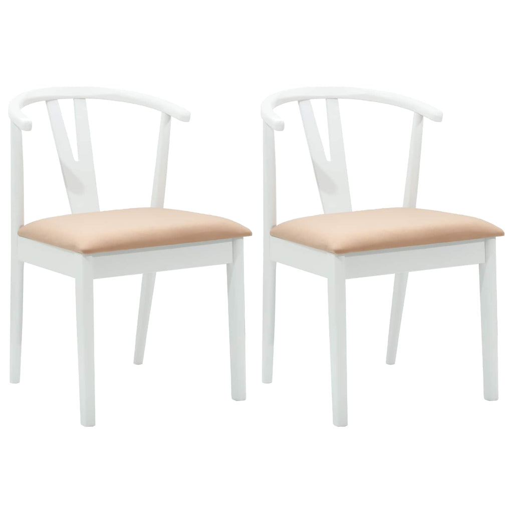 Dining Chair 2 pcs White and Brown Solid Rubber Wood