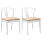 Dining Chair 2 pcs White and Brown Solid Rubber Wood