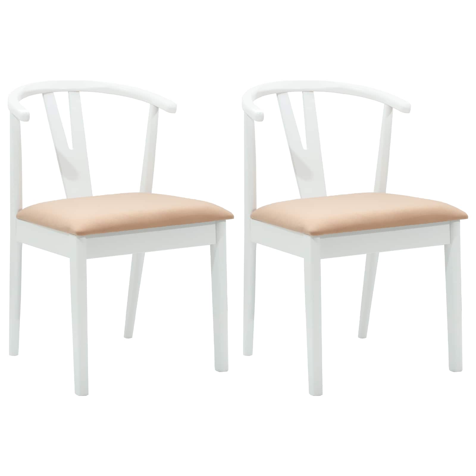 Dining Chair 2 pcs White and Brown Solid Rubber Wood