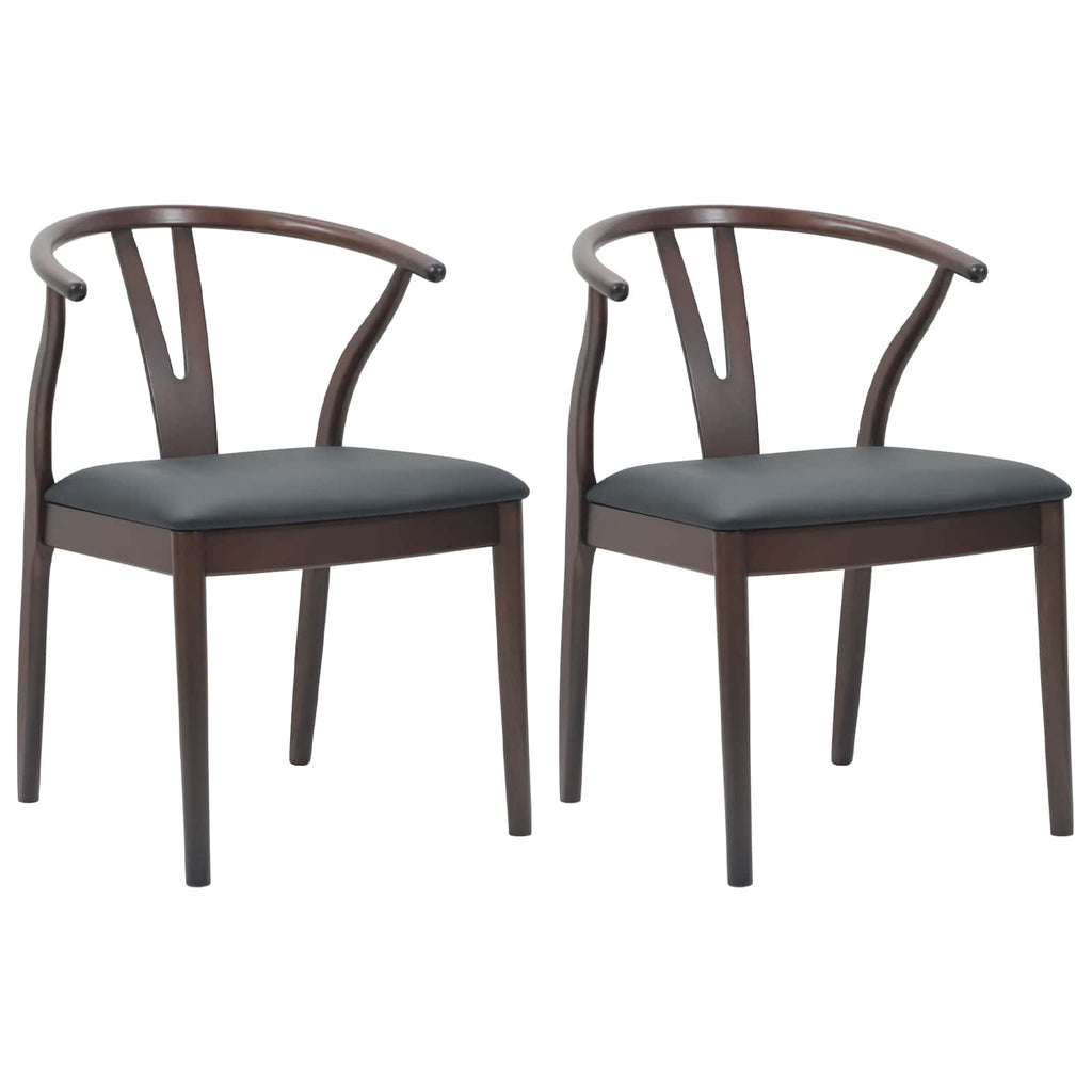 Dining Chair 2 pcs Light Brown and Black Solid Rubber Wood