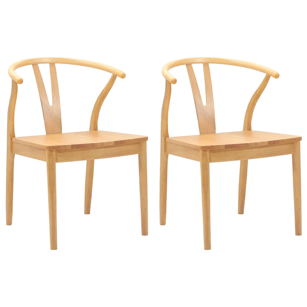 Dining Chair 2 pcs Natural Solid Rubber Wood