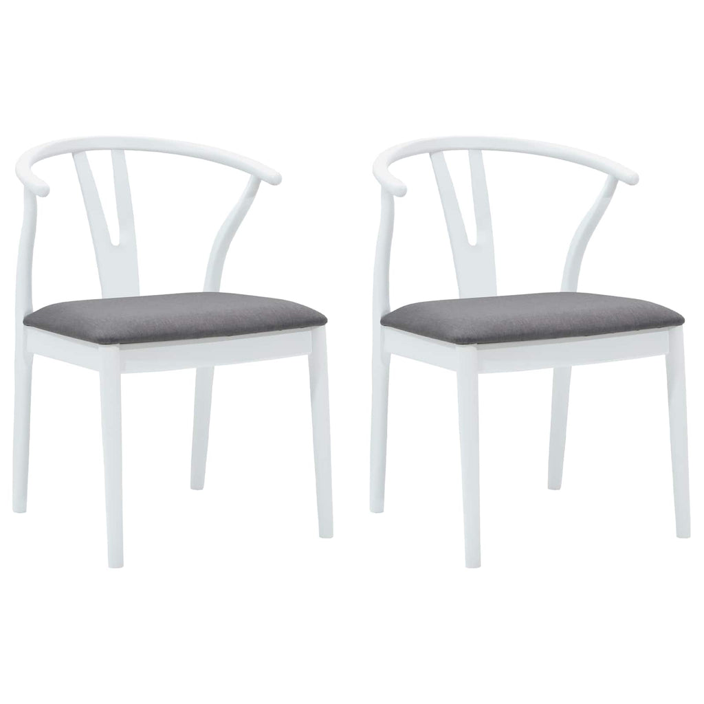 Dining Chair 2 pcs White and Grey Solid Rubber Wood