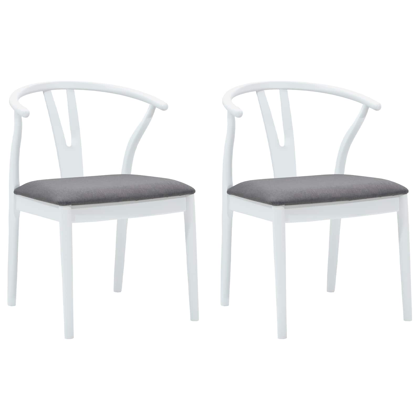 Dining Chair 2 pcs White and Grey Solid Rubber Wood