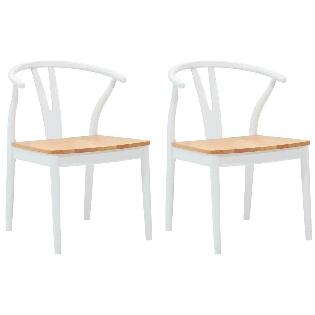 Dining Chair 2 pcs White and Natural Solid Rubber Wood