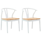 Dining Chair 2 pcs White and Natural Solid Rubber Wood