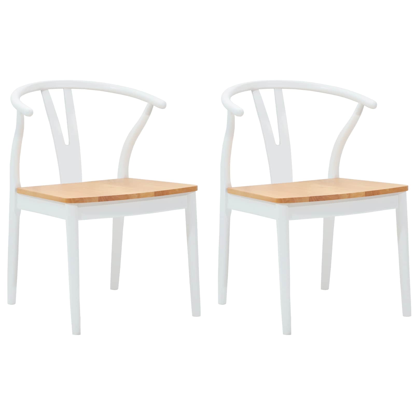 Dining Chair 2 pcs White and Natural Solid Rubber Wood