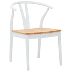 Dining Chair 2 pcs White and Natural Solid Rubber Wood