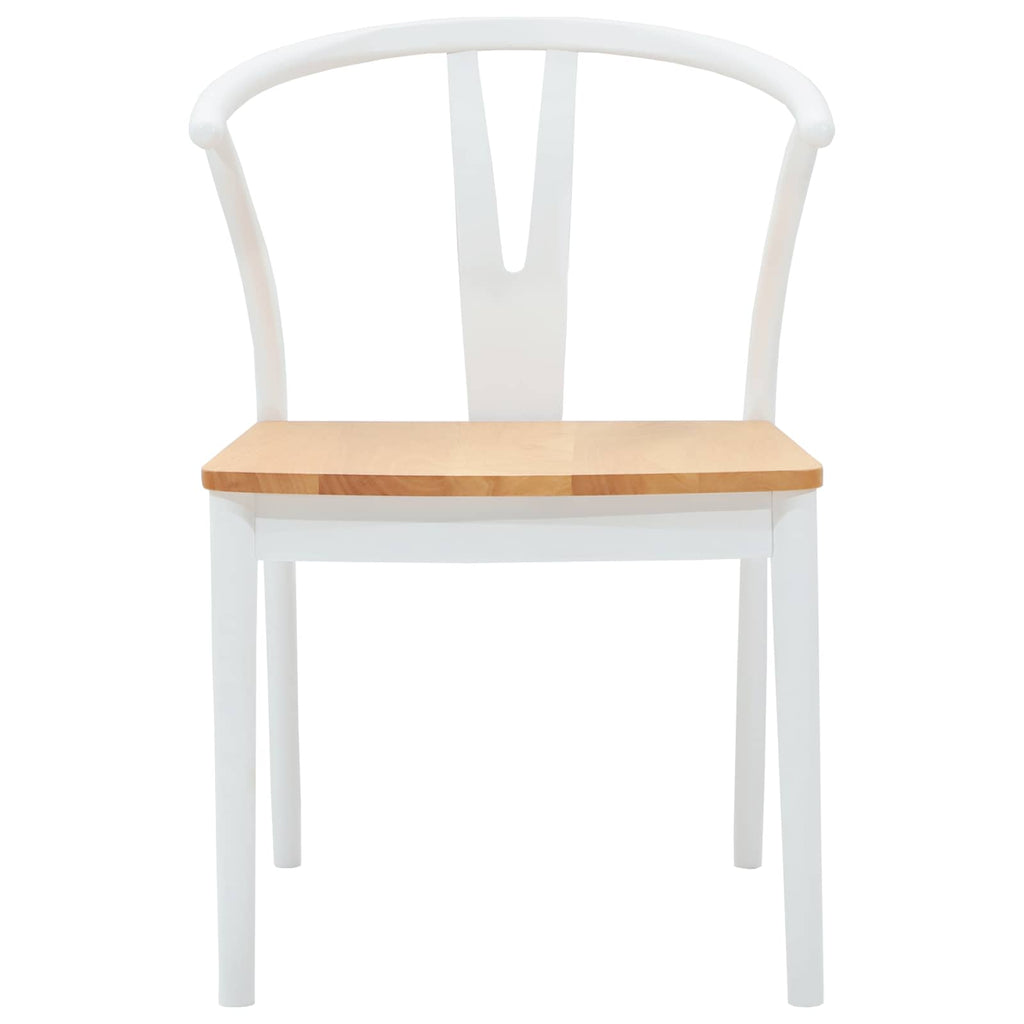 Dining Chair 2 pcs White and Natural Solid Rubber Wood
