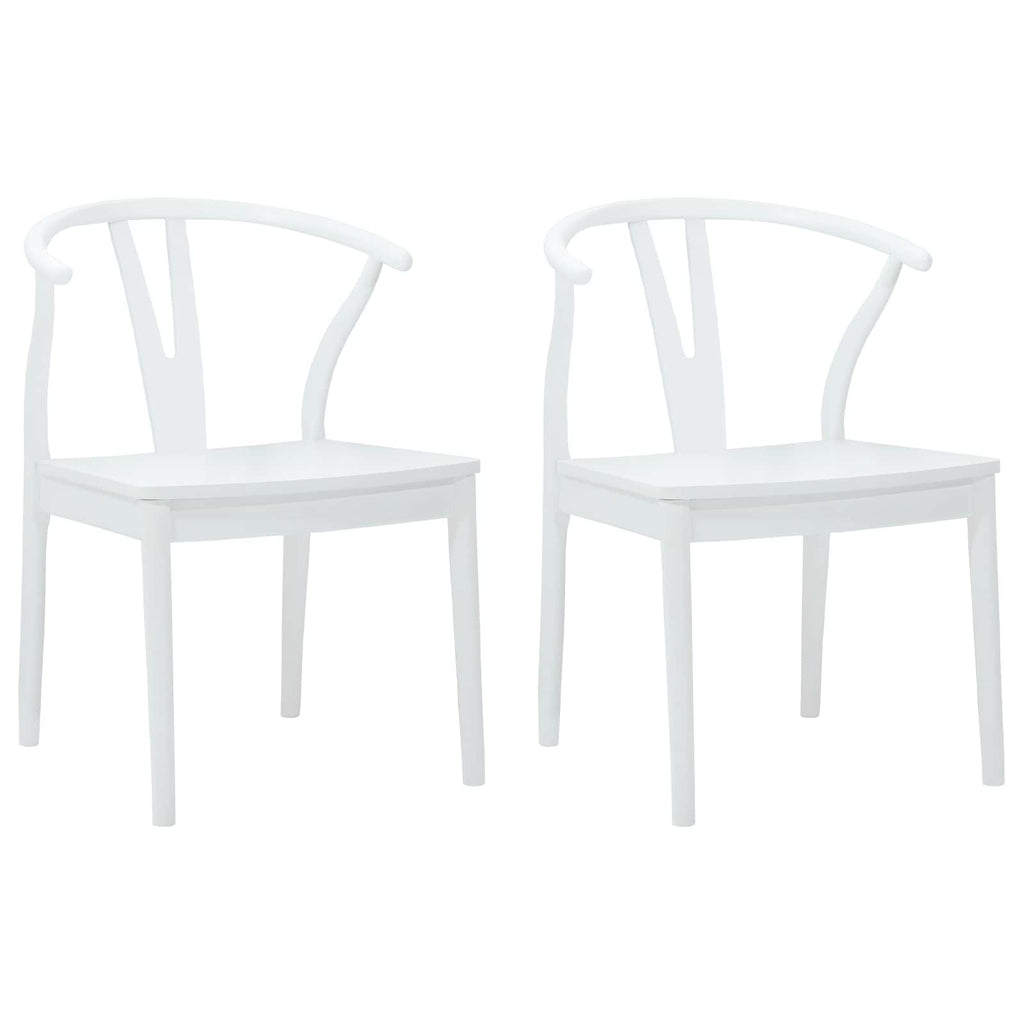 Dining Chair 2 pcs White and White Solid Rubber Wood